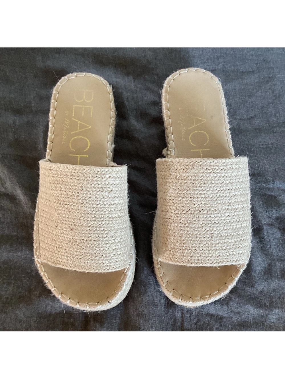 BEACH by Matisse Beige Woven Slide Sandals 8